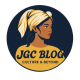 The logo shows the text in bold "JGC BLOG" for JournalistGeoCultures. A young woman is pensively looking to her left, she wears a turban, loosely wrapped on her head.