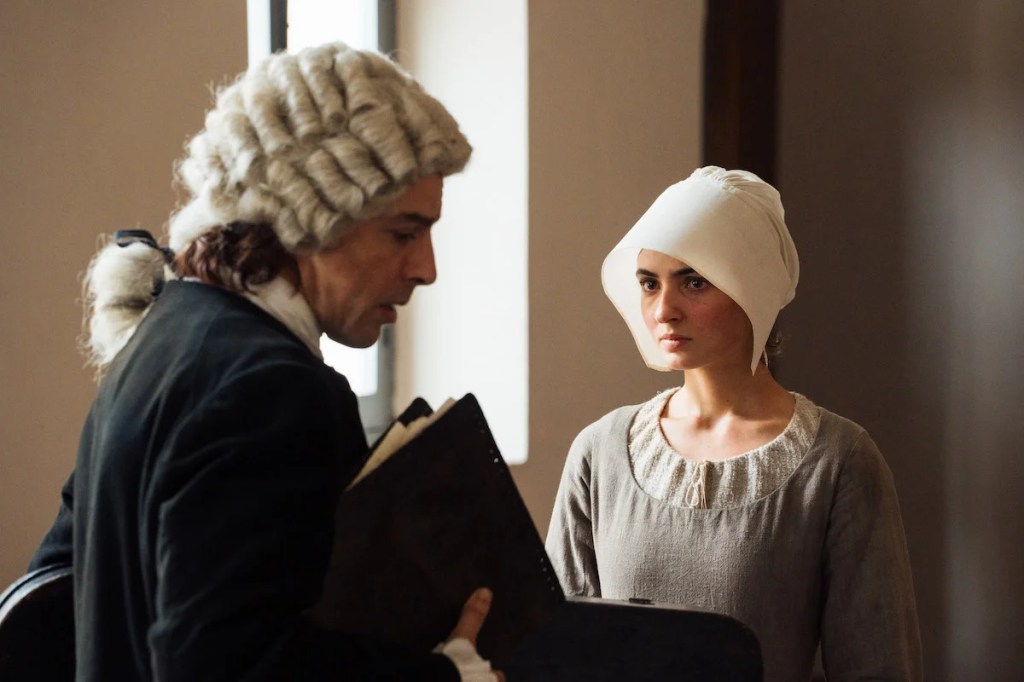 An image of Cecilia, an orphelin young woman in the Ospedale della pietà, looking at Vivaldi, her music teacher